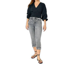 judy blue gray high waisted cuff button fly cropped pants - Gray (American Outlet) Straight Hair