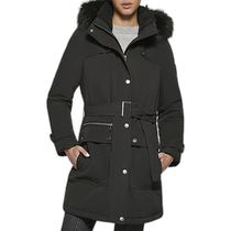 Hong Kong Direct Mail Trendy Luxury Dkny Womens Faux Fur Hooded Belted Thick Jacket