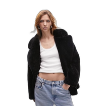 Hong Kong direct mail trendy luxury Topshop womens borg mid-length coat (black)