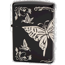 (Direct mail from Japan) ZIPPO Lighter Black × Silver Double Sided Continuous Japanese Style Butterfly Pattern 2BTF-B