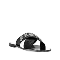 philipp plein flat crocodile print sandals - black nickel (American outlet) straight hair