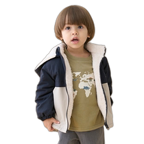 Japanese direct mail petit main childrens reversible color-blocked blue jacket 9544302