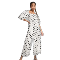 Hong Kong direct mail trendy luxury ASOS womens look design linen pleated corset puff sleeves spot print