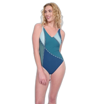 gottexModern Shades V Neck One Piece Swimsuit - Navy (American Outlet) Straight Hair
