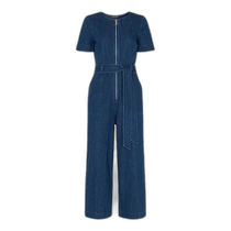 Hong Kong direct mail trendy luxury whistles womens short-sleeved zipper denim jumpsuit