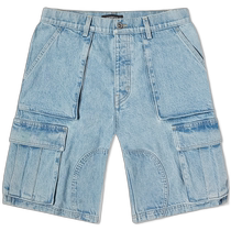 Hong Kong direct mail trendy luxury Nahmias mens denim logo cargo shorts D5R3484