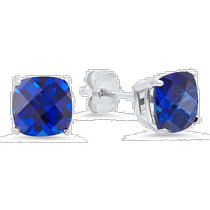 max stone925 sterling silver 6mm cushion cut checkerboard gemstone stud earrings - faux sapphire