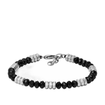 (Direct Mail from the United States)Fossil)Fossil Mens Fully Stacked Black Onyx Beaded Bracelet Fossil
