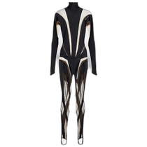 Hong Kong direct mail trendy luxury Mugler womens spliced ​​high-neck mesh jumpsuit 001383