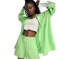 Hong Kong direct mail trendy luxury ASOS womens pull on design linen green shorts (apple)
