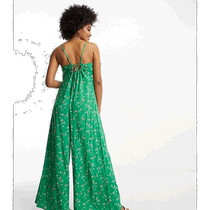 Hong Kong direct mail trendy luxury tall womens design long suspender skirt style green printed jumpsuit