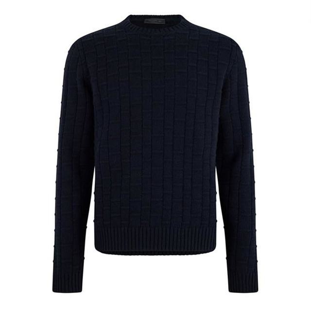 Prada Men's Knitted Pullover Blue Comfortable and Fashionable