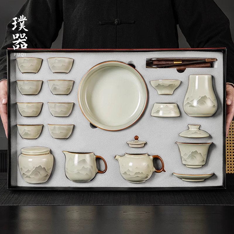 2026 новый чайный сервиз Ru Kiln, полный набор бытовой техники высокого класса, легкий роскошный чайник, чашка, подарочная коробка для папы и старших