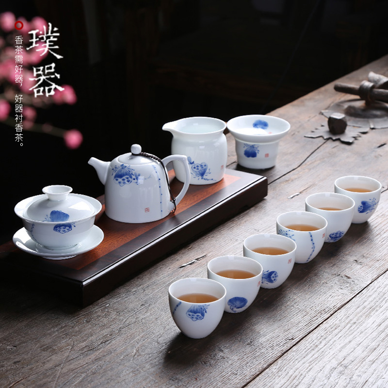 Injection machine white porcelain kung fu tea set home office ceramic tureen teapot teacup tea taking for the opening of a complete set of gifts