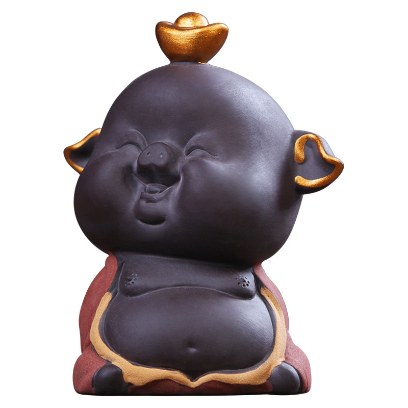 Injection machine purple sand tea pet sitting room home decoration plutus wufu pig creative furnishing articles furnishing articles pet boutique tea can keep