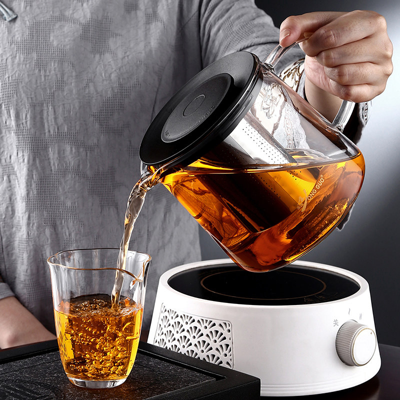 Glass Burning Kettle Home Office Cooking Tea Black Crystal Furnace High Temperature Resistant Stainless Steel Teapot Silent Smart Teapot Set