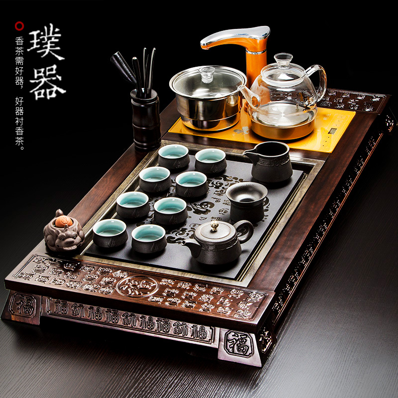 Injection machine purple sand tea set four unity automatic electric furnace solid wood sharply stone tea tray tea teapot teacup