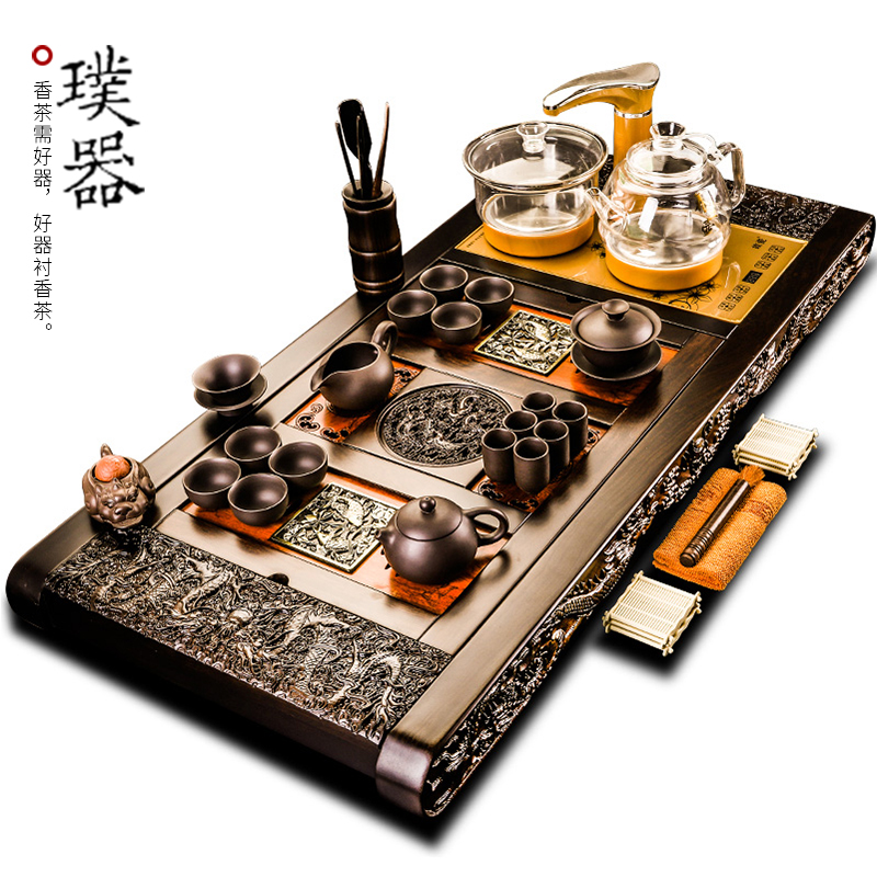 Tea set ebony wood Tea tray was contracted household ceramics violet arenaceous kung fu Tea cups of a complete set of automatic water glass