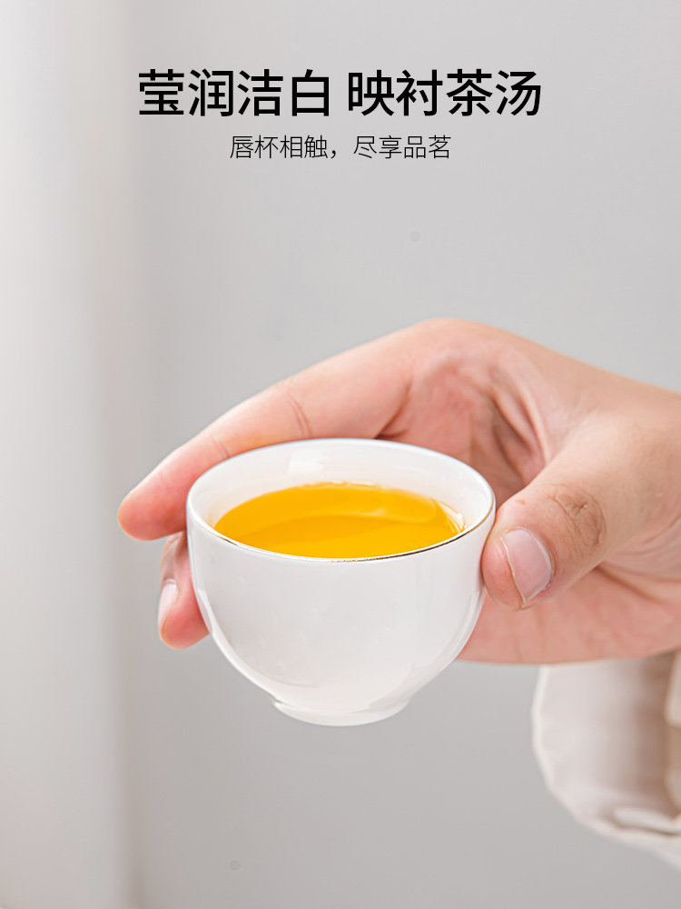 Dehua White Porcelain Gaiwan Tea Set, Can Be Suspended, High-End Chinese-Style Household Tea Brewing Set, Ceramic Kung Fu Tea Cup and Tea Tray