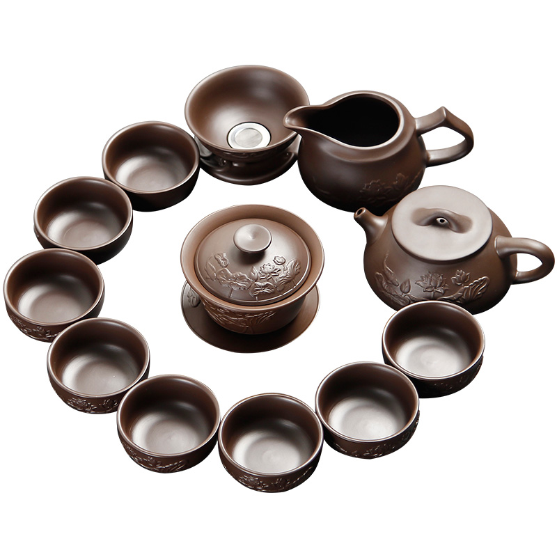 Injection machine violet arenaceous kung fu tea set lotus home ultimately responds tea ware ceramic teapot teacup of a complete set of gift box