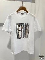 Fendi Fendi 21 spring summer new mens loose white abstract logo letter printing round neck short-sleeved T-shirt