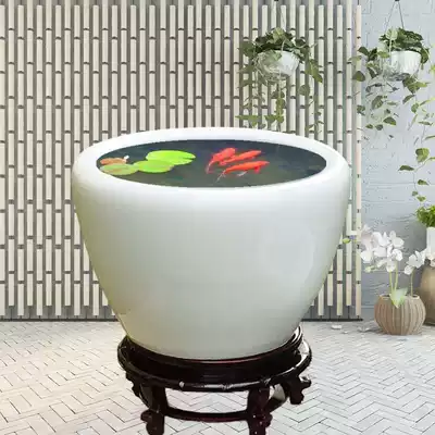 Jingdezhen white tire painting and calligraphy cylinder Ceramic pure white goldfish bowl Lotus lotus water lily cylinder turtle cylinder Outdoor balcony decoration