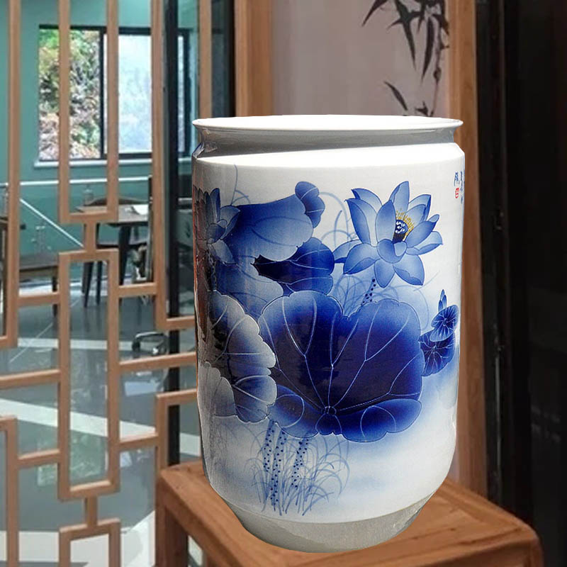 Handdrawn Blue Porcelain Ceramic Ceramics Large Living Room Household Fish Bowl Bowl Case Studio