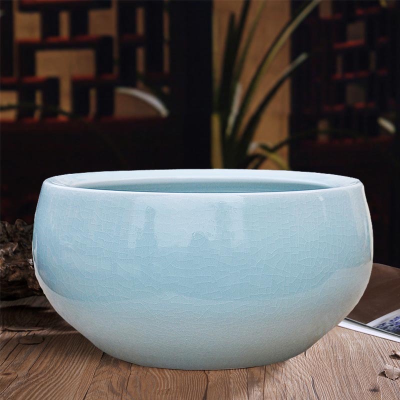 Jingdezhen ceramic living room home goldfish tank small opening film shadow green cornucopia water lily bowl turtle entrance ornaments