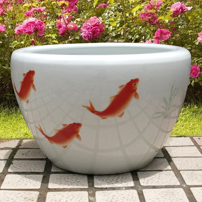 Calligraphy and painting cylinder Jingdezhen ceramic ware home decoration pendulum decorated fish tank Utortoise brocade Lithium Sleeping Lotus Aquarium Gold Jade Full Hall