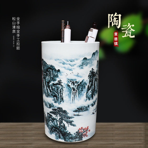 Jingdezhen Ceramic instrumental Chinese style floor painting Calligraphy And Calligraphy Barrel Character Painting Containing retro scroll cylinder home pendulum decoration minimalist decoration