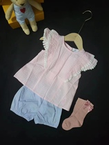 Outlet Female Treasure Pink Bubble Foam Fly Sleeve Blouse Woven Cotton Shorts Set