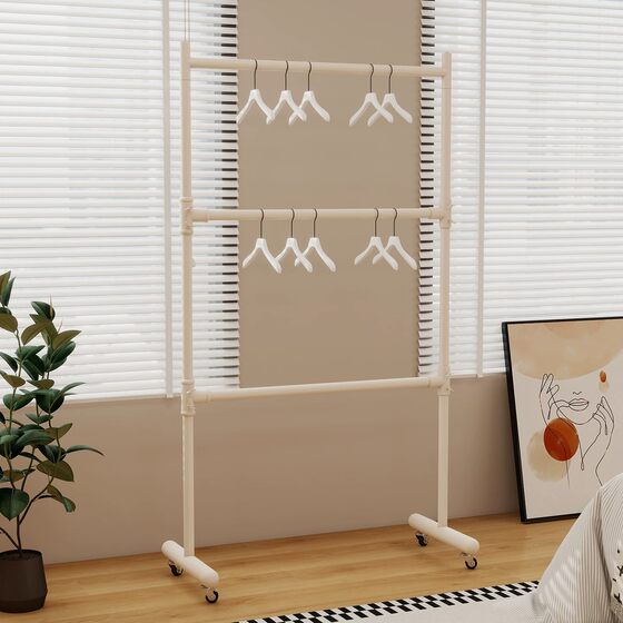 Floor-Standing Adjustable Coat Rack, Multi-Layer Indoor and Outdoor Clothes Drying Rack, Thickened and Reinforced with Wheels, Movable Clothes Hanger