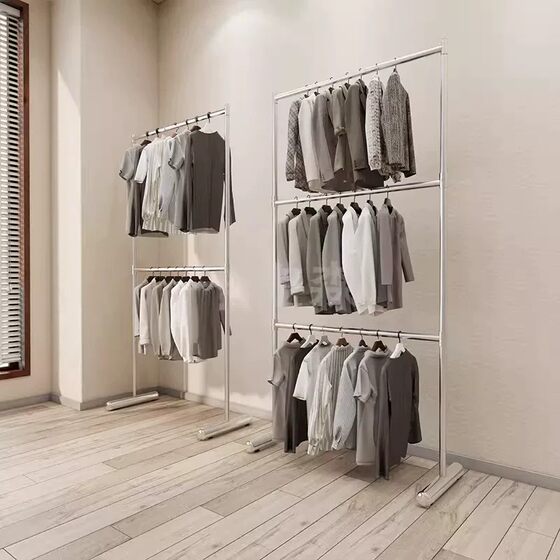 Stainless Steel Floor-Standing Multi-Layer Adjustable Clothes Drying Rack for Bedroom, Indoor and Outdoor Use, Simple Coat Rack