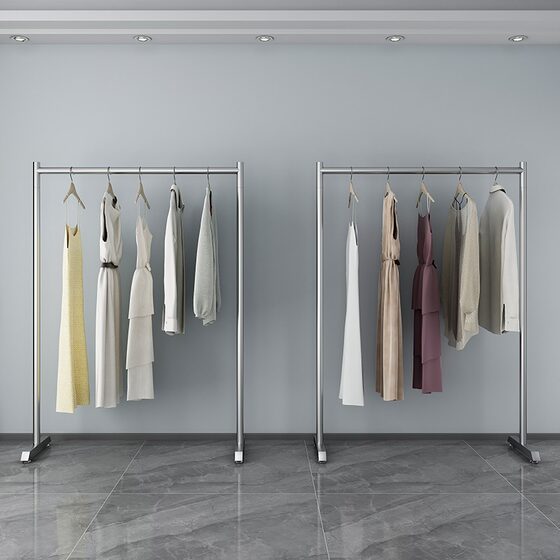 Stainless Steel Single-Rod Clothes Drying Rack, Floor-Standing Bedroom Clothes Rack, Household Clothes Hanging Rod, Simple Room Dressing Room Rack