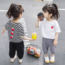 Male and female Childrens Ocean Gas Network Red suit Summer clothing Childrens baby Leisure short sleeve T-shirt Anti-mosquito pants Two sets of damp