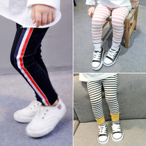 Girl Black & White Striped Beat Bottom Pants Spring Autumn Season Children Foreign Air Outside Wearing Thin Stretch To Fix Tight Body Pure Cotton Long Pants
