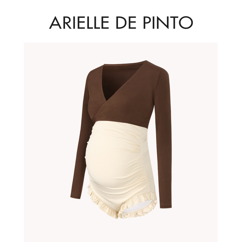 French Arielle De Pinto Maternity Swimsuit for Vacation Hot Springs with Cover-Up to Cover the Belly, Conservative Maternity Swimwear