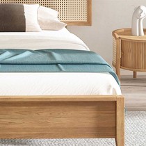 Solid wood bed Nordic wabi-sabi style modern simple double single bed 1 8 meters bed and breakfast log wind rattan Japanese style