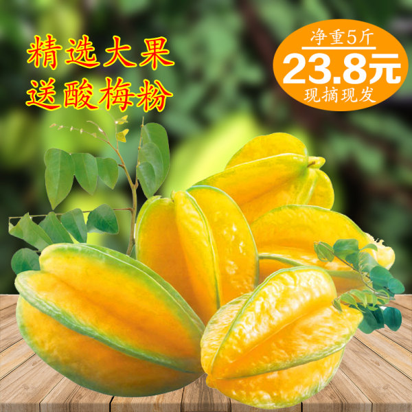 现摘现发 贡材 新鲜杨桃 5斤 天猫优惠券折后￥20.8包邮（￥23.8-3）