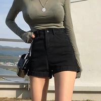 Черная цветная джинсовая юбка, шорты, летние штаны для школьников, высокая талия, по фигуре, свободный крой, А-силуэт