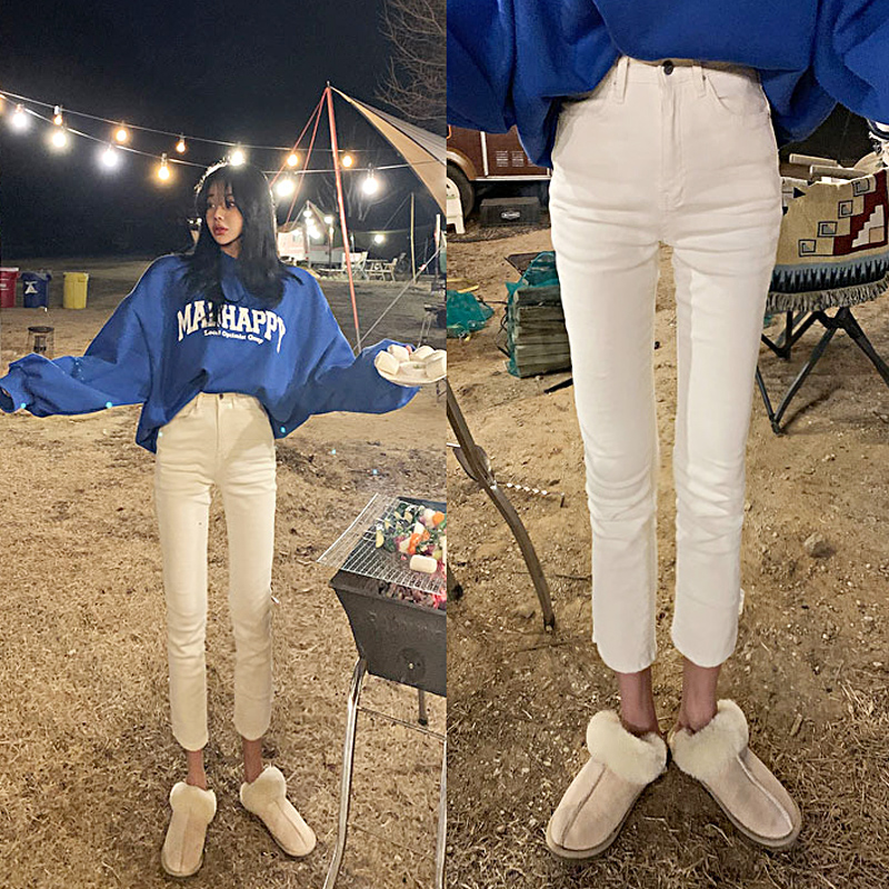 White 90% Elastic Jeans Woman 2022 Spring Summer Repaired Body Straight Drum High Waist Display Slim tall and small Smoke Tubes Pants