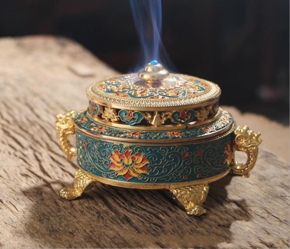 Lotus Ruyi with 8 auspicious enamel colour incense stove