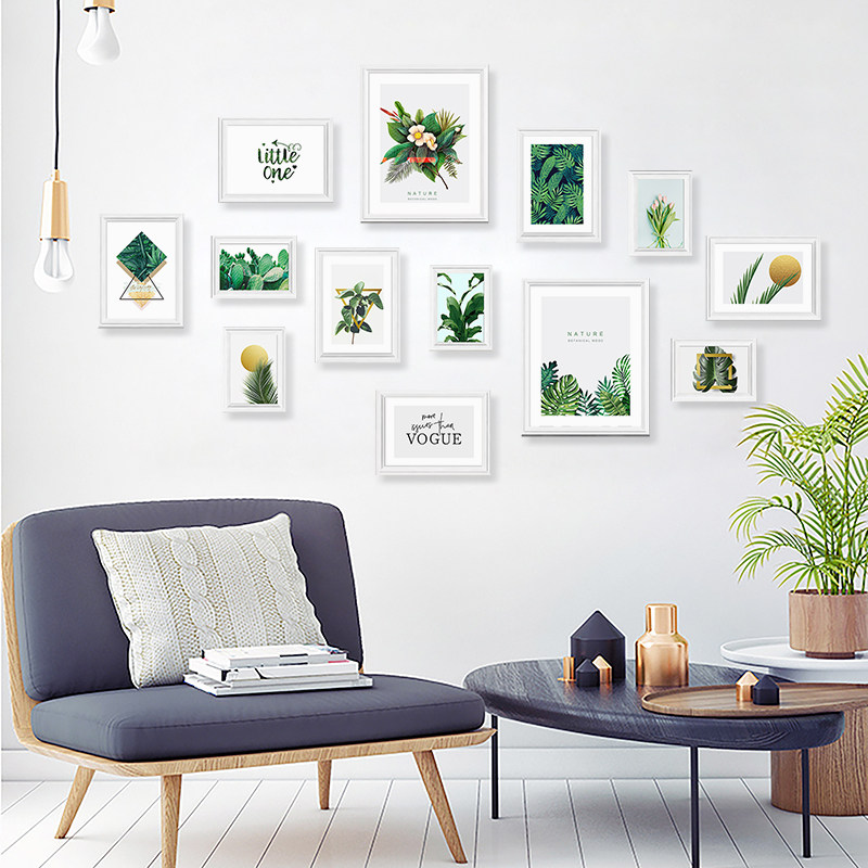 Small fresh solid wood photo frame combined photo wall washout photo free of punching small wall decoration write real hanging wall phase suit