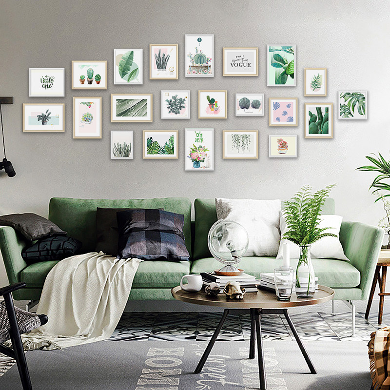 Free Wash Photo Living Room Photo Wall Decorated Multi-frame Solid Wood Photo Frame Combined Punched Wall Wall Creative Background