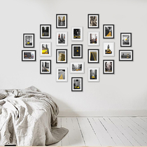  Bedroom heart-shaped photo wall background wall solid wood photo frame hanging wall combination wash photo free punch blank wall decoration