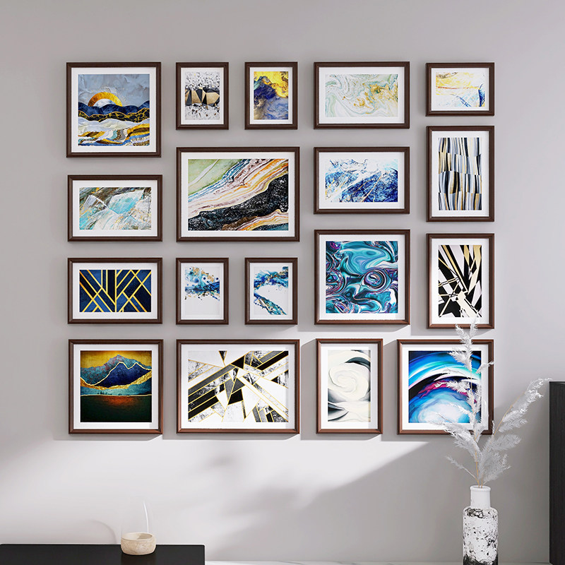 Restaurant bedroom porch wall photo wall solid wooden frame hanging wall combination background decoration wash photo free hole