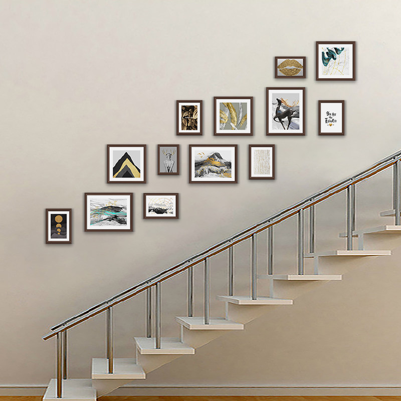 Stair photo wall decoration European corridor wall free punching photo frame wall Nordic wall hanging wall creative combination