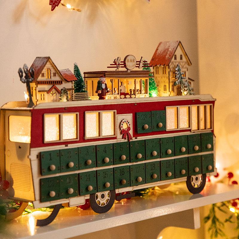 Christmas Decorations Luminous Wooden Calendar Bus Bar Shop Shop Window Dress Up Props Countdown Small Swing-Taobao