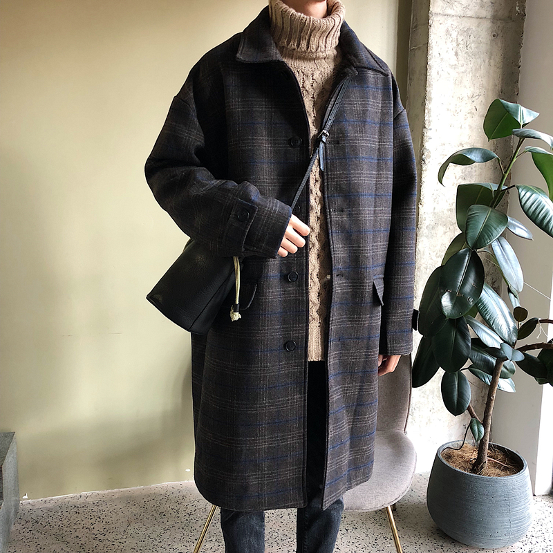 Thái độ / áo sơ mi kẻ sọc tốt kẻ sọc retro áo len Han Feng in lưới màu đỏ dài áo khoác nam đẹp