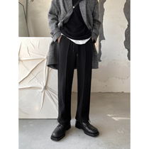 Value clearance# Winter light cooked warm black Gray solid color loose straight tube wide legs high casual wool pants men